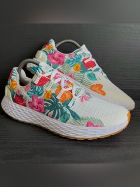 Nobull Women’s Ripstop Running Shoes Sz 9.5 White Floral Print Training Sneaker
